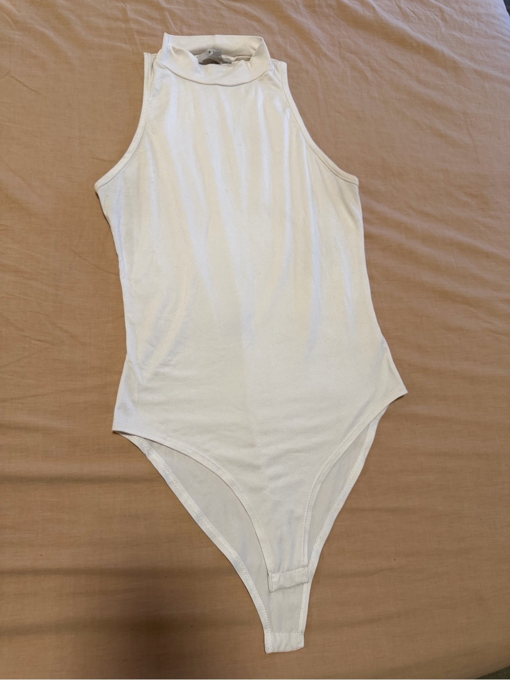 gaze White Sleeveless Mock Neck One-Piece Bodysuit